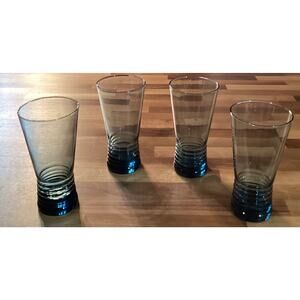 Libbey Nexus Blue Heavy Base Ribbed Flared 6.75” Tumbler Glasses Set of 4